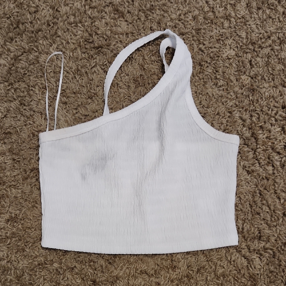 American Eagle Outfitters White One-Shoulder Crop Top